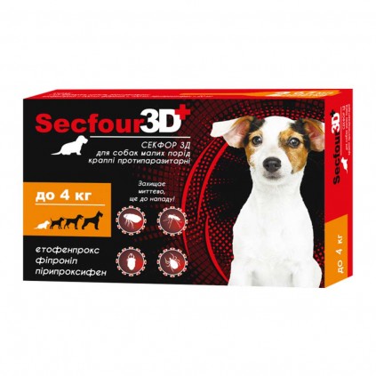 Secfour 3D капли для собак противопаразитные от блох и клещей (этофенпрокс/фипронил/пирипроксифен) до 4кг