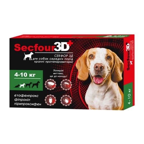 Secfour 3D капли для собак противопаразитные от блох и клещей (этофенпрокс/фипронил/пирипроксифен) 4-10кг