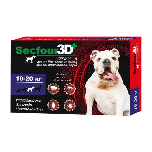 Secfour 3D капли для собак противопаразитные от блох и клещей (этофенпрокс/фипронил/пирипроксифен) 10-20кг