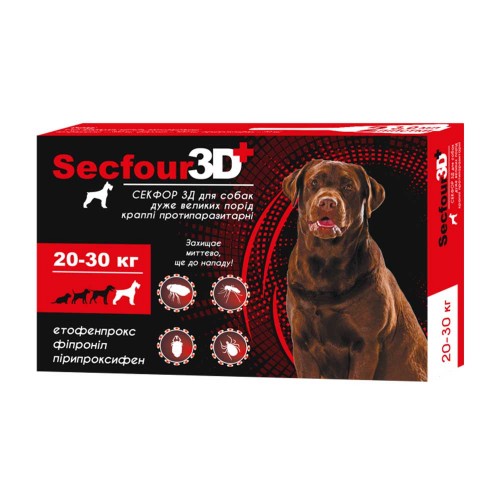 Secfour 3D капли для собак противопаразитные от блох и клещей (этофенпрокс/фипронил/пирипроксифен) 20-30кг