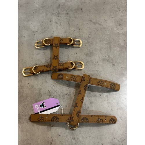 Брендовая шлея для собак LOUIS VUITTON рисунок с цветами, рыжий