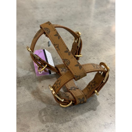 Брендовая шлея для собак LOUIS VUITTON рисунок с цветами, рыжий