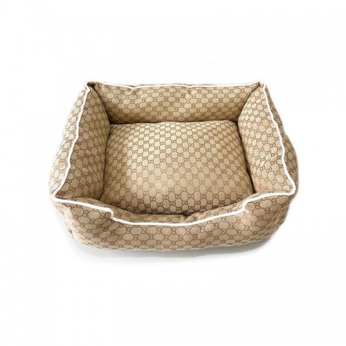 Брендовая джинсовая лежанка для собак и кошек Gucci с принтом бренда, коричневая