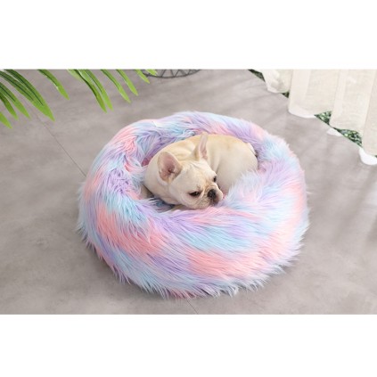 Лежанка пухнаста для собак та кішок кругла Elite Єдиноріг рожево-блакитного кольору 50cm