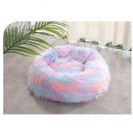 Лежанка пушистая для собак и кошек круглая Elite Единорог розово голубого цвета 50cm