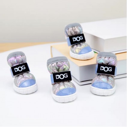 Обувь для собак DOG на плотной подошве, лаковая с фетовым носком, серебрянная