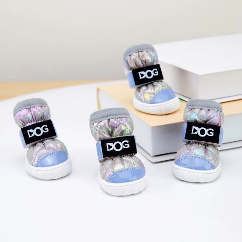 Обувь для собак DOG на плотной подошве, лаковая с фетовым носком, серебрянная