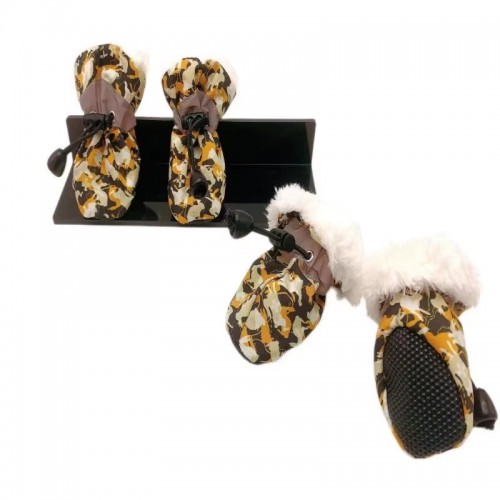 Обувь водонепроницаемая на меху для собак "Шнурочки" милитари с мехом, коричневые