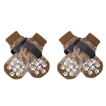 Носки для собак "Меланж" с прорезиненной подошвой, на липучке, коричневые