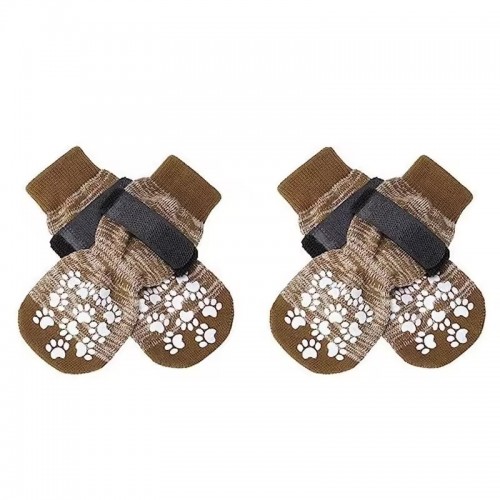 Носки для собак "Меланж" с прорезиненной подошвой, на липучке, коричневые