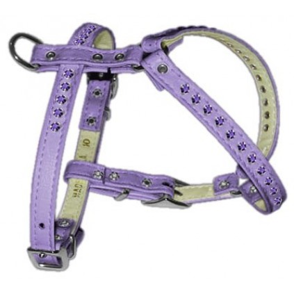 Шлея для маленьких собак кожаная Mirage Pet с камушками, фиолетовая
