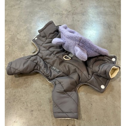 Зимний комбинезон для собак "Флисовый капюшон с ушками" с кольцом на спинке, серый