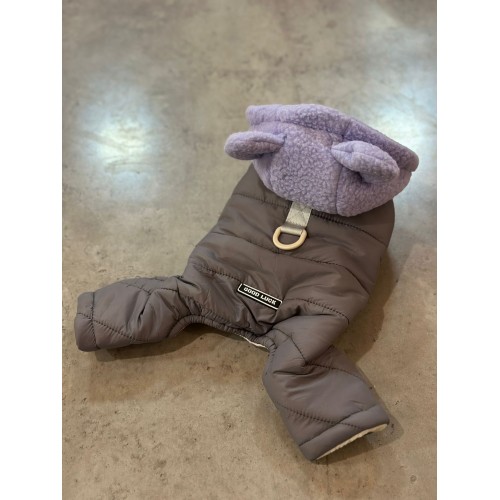 Зимовий комбінезон для собак "Флісовий капюшон з вушками" з кільцем на спинці, сірий