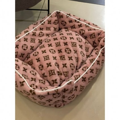 Брендова лежанка для собак і кішок Louis Vuitton м\'яке штучне хутро, рожева