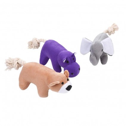 Игрушка для собак Плюшевая собака с канатным хвостиком, коричневая, 22см