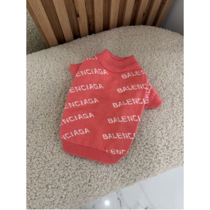 Брендовий светр для собак Balenciaga двошарова в\'язка, з написами з боків, рожевий