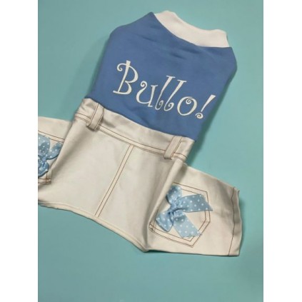 Трикотажный комбинезон для собак Multibrand BULLO с джинсовыми штаниками без резиночек, голубой