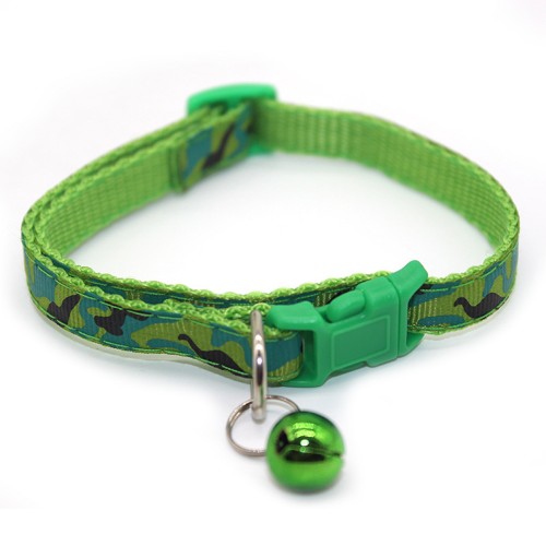 Нашийник для котів нейлоновий Мілітарі, з дзвіночком, зеленого кольору