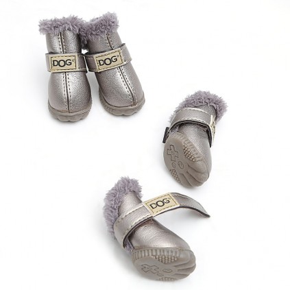 Зимние ботинки для собак DOG AUSTRIA с мехом, на плотной подошве, эко кожа, серебрянного цвета