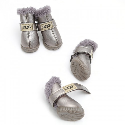 Зимові черевики для собак DOG AUSTRIA з хутром, на щільній підошві, шкіра еко, срібного кольору