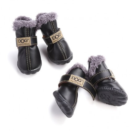 Зимние ботинки для собак DOG AUSTRIA с мехом, на плотной подошве, эко кожа, черного цвета