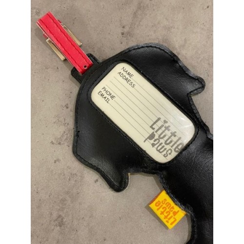 Ярлычок-бирка для имени и телефона на чемодан LittlePaws в виде Черного Лабрадора кожаный с ремешком