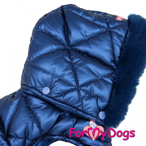 Теплая зимняя куртка-попона для собак For My Dogs"BLUE SILK"на шелковом подкладе, с капюшоном, синий