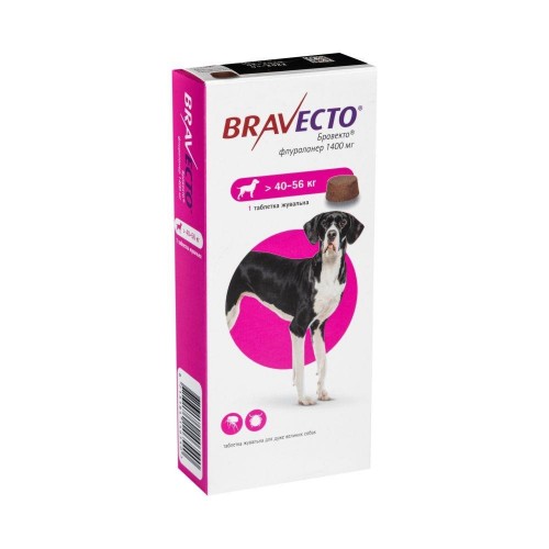 Таблетки BRAVECTO Бравекто от блох и клещей для собак от 40кг до 56кг Таблетки BRAVECTO Бравекто от блох и клещей для собак от 40кг до 56кг