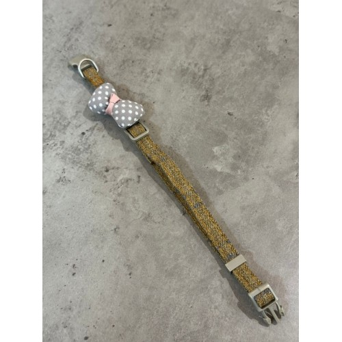 Нашийник для собак джинсовий з маленьким дутим бантиком, гірчичний