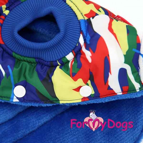 Зимняя жилетка для собак For My Dogs Милитари на плюшевом подкладе, с капюшоном, синяя