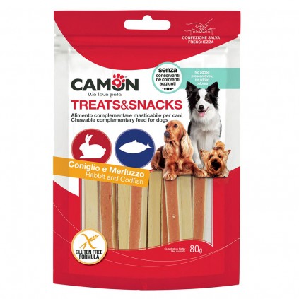 Ласощі для собак м\'ясні Camon сендвіч паличка з кроликом та тріскою, 80 гр, 11*0,5 см