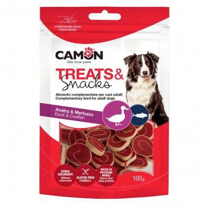 Ласощі для собак м\'ясне Camon суші роли з качкою та тріскою, 100 гр, 3 см
