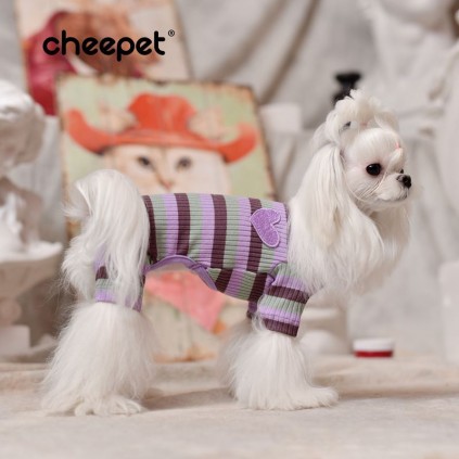 Трикотажный комбинезон для собак Cheepet Сердечко, полосатый без капюшона, сиреневого цвета