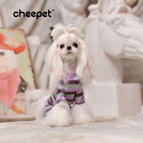 Трикотажний комбінезон для собак Cheepet Серце, смугастий без капюшона, бузкового кольору