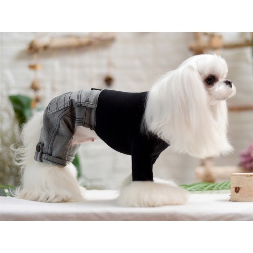 Трикотажний комбінезон для собак Cheepet штанці із сірого джинсу Levi, чорного кольору