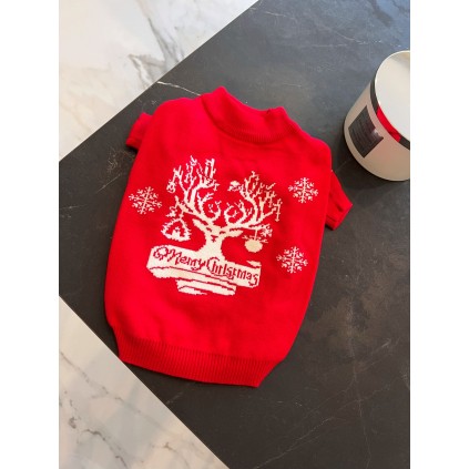 Новогодний свитер для собак Merry Christmas c белым деревом, красный
