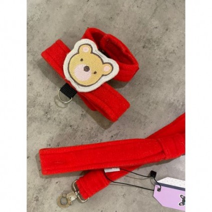 Шлея для собак Lovable Dog тканинна з повідцем, прикрашений ведмедиком, червона