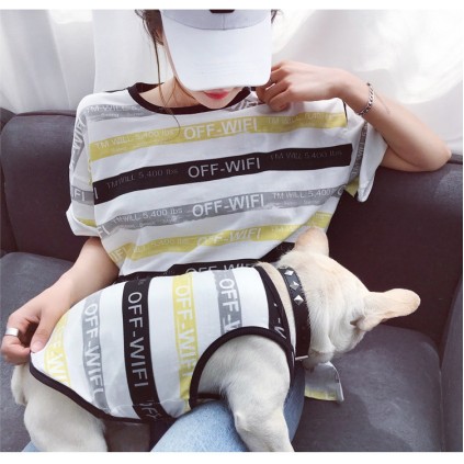 Брендова футболка для собак та власників Family Look у смужку білого кольору