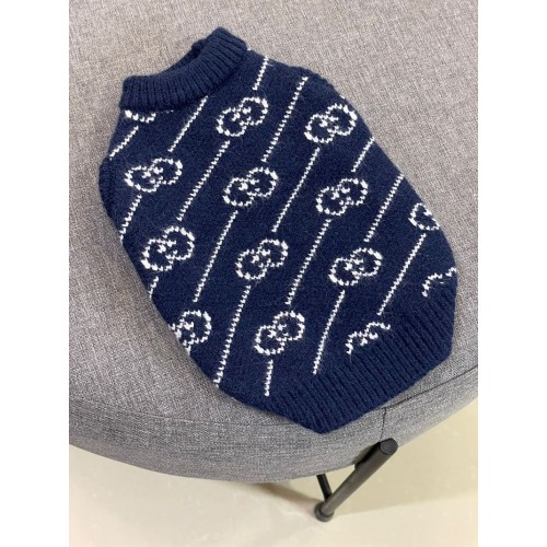Брендовый свитер для собак GUCCI без рукавов с мелкими значками бренда, синий