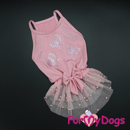 Платье для собак For My Dogs "Бабочки с блестками" розовый