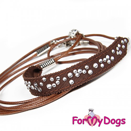 Ринговка для выставки собак на ринге For My Dogs украшена Камушками,шелковая,135см коричневого цвета Ринговка для выставки собак на ринге For My Dogs украшена Камушками,шелковая,135см коричневого цвета