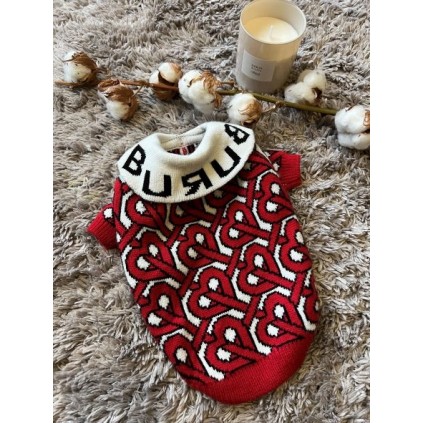 Брендовий светр для собак BURBERRY з білим коміром, червоний