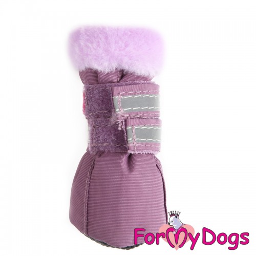 Зимние ботинки для собак FMD на липучках со светоотражением,с мехом внутри фиолетового цвета