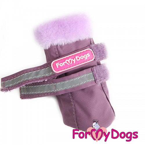 Зимние ботинки для собак FMD на липучках со светоотражением,с мехом внутри фиолетового цвета