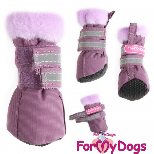 Зимові черевики для собак FMD на липучках зі світловідбиттям, з хутром усередині фіолетового кольору
