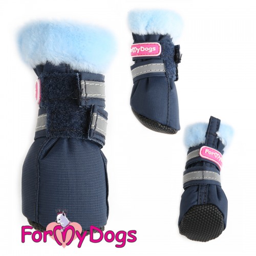 Зимові черевики для собак For My Dogs на липучках зі світловідбиттям, з хутром усередині синього кольору