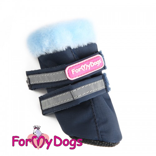 Зимние ботинки для собак For My Dogs на липучках со светоотражением,с мехом внутри синего цвета