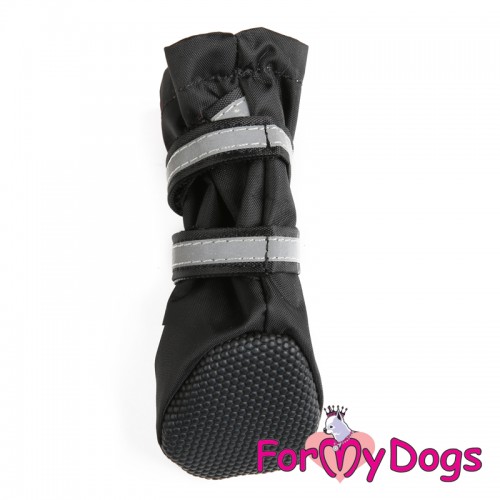 Демисезонные нейлоновые сапоги для собак For My Dogs на липучках со светоотражением черного цвета
