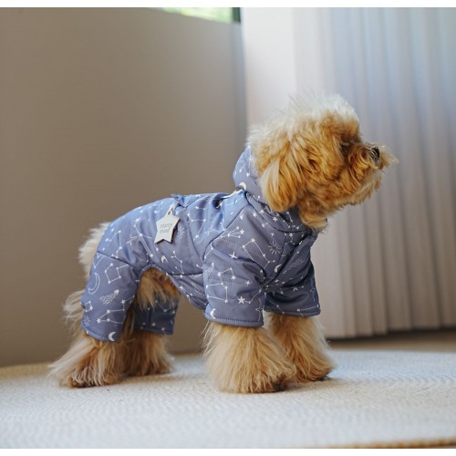 Зимний комбинезон для собак Cheepet рисунок Звездного небо, с карманом на спинке, с капюшоном, синий