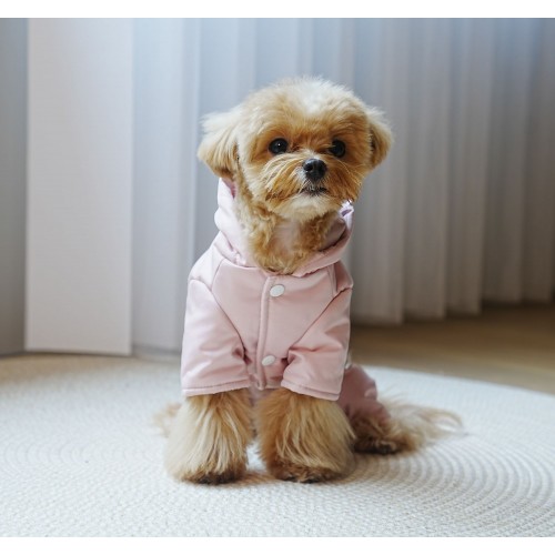 Зимний комбинезон для собак Cheepet атласный с карманом, на меховом подкладе, розовый